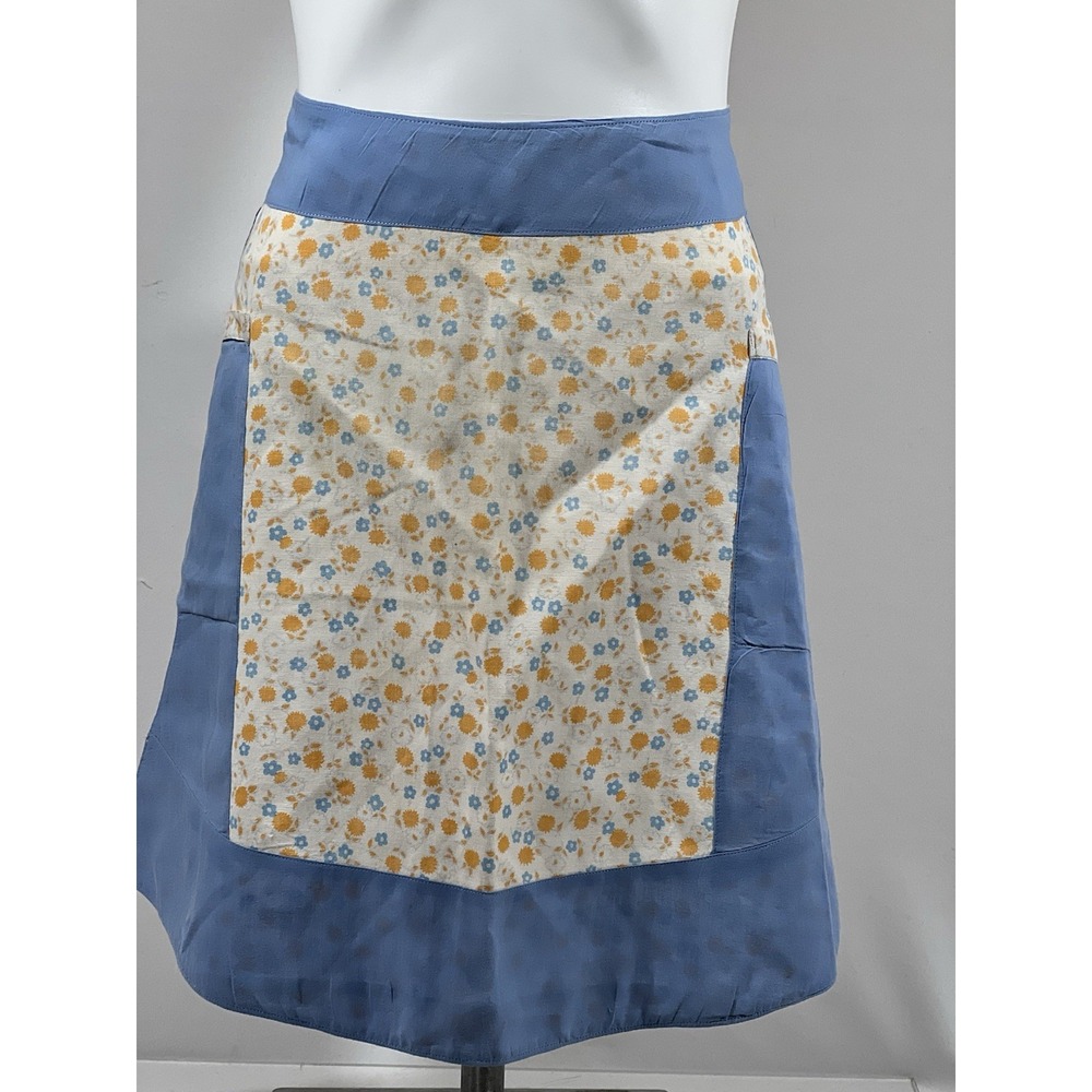 Vintage Floral Waist Apron Yellow Blue Two Pocket Cottagecore Farmhouse Cook